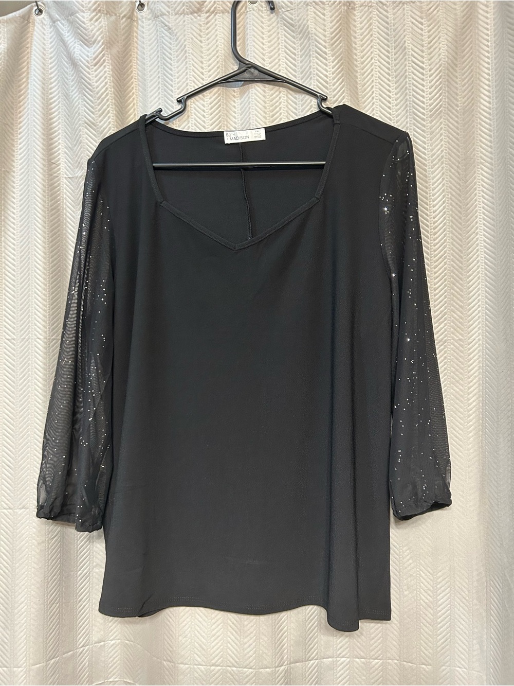 Leona Edminston Black Mesh-Sleeve Women’s Top